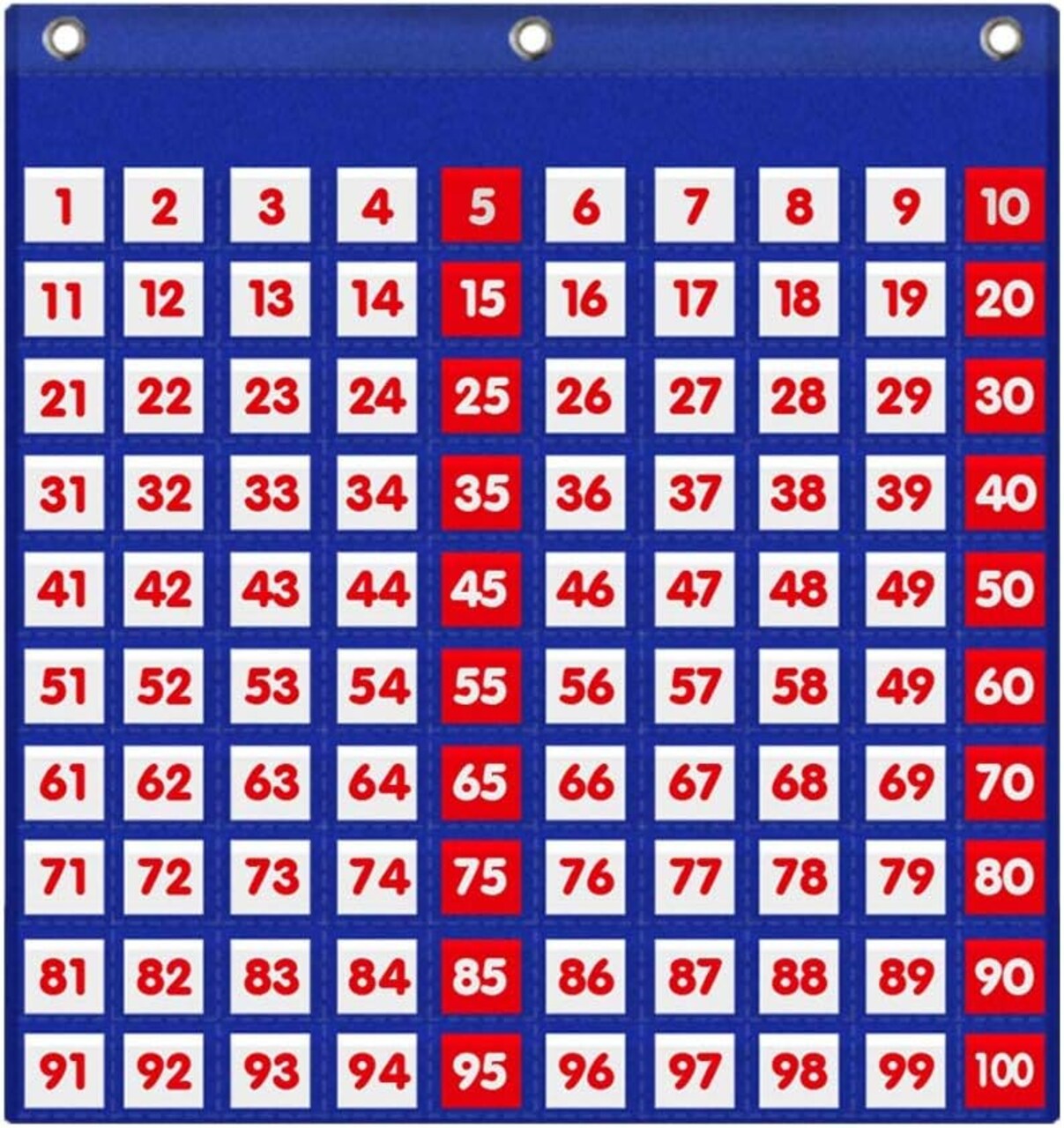 Number 1-100 Board Pocket Chart for Teacher Lessons (100 Pockets)